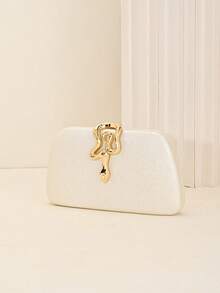 LJDCRFT Women's Textured Hard Shell Evening Clutch, Elegant Snake-Shaped Metal Accessory, Suitable For Weddings, Parties, Cocktail Parties, And Formal - White - View 5