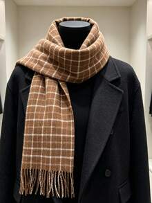 1pc Classic Plaid Unisex Faux Cashmere Warm Soft Scarf Shawl, Suitable For Daily Wear, Autumn/Winter - Multicolor - View 5
