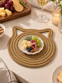 1pc Cat-Shaped Woven Heat Resistant Trivet Round Table Mat Hot Pad Pot Holder Placemat For Plates Bowls Pans And Cookware, Kitchen Dining Table Countertop Coffee Table Home Decor Daily Meals Holiday Party Gift - View 4