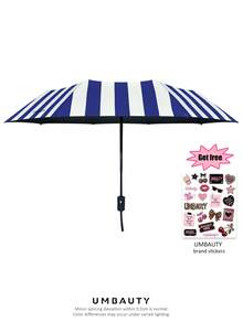 UMBAUTY Umbrella, Deep Blue And White Striped Pattern, Portable Travel, Sun Protection And Rainproof, 8-Rib Reinforced Frame, One-Click Open And Close, Black Coating SPF 30+ UV Protection, Heat Reduction And Waterproof Fabric, Dual-Use Automatic Umbrella For Sunny And Rainy Days - Multicolor - View 2