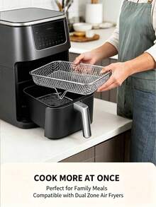 1 Set Stackable Air Fryer Basket - Stainless Steel Cooking Rack, Suitable For Chicken Wings, Bread - Space-Saving Design, Even Heat Distribution, Easy To Clean - Fits Most Air Fryers, Kitchen Accessory, Durable Cookware - Multicolor - View 1