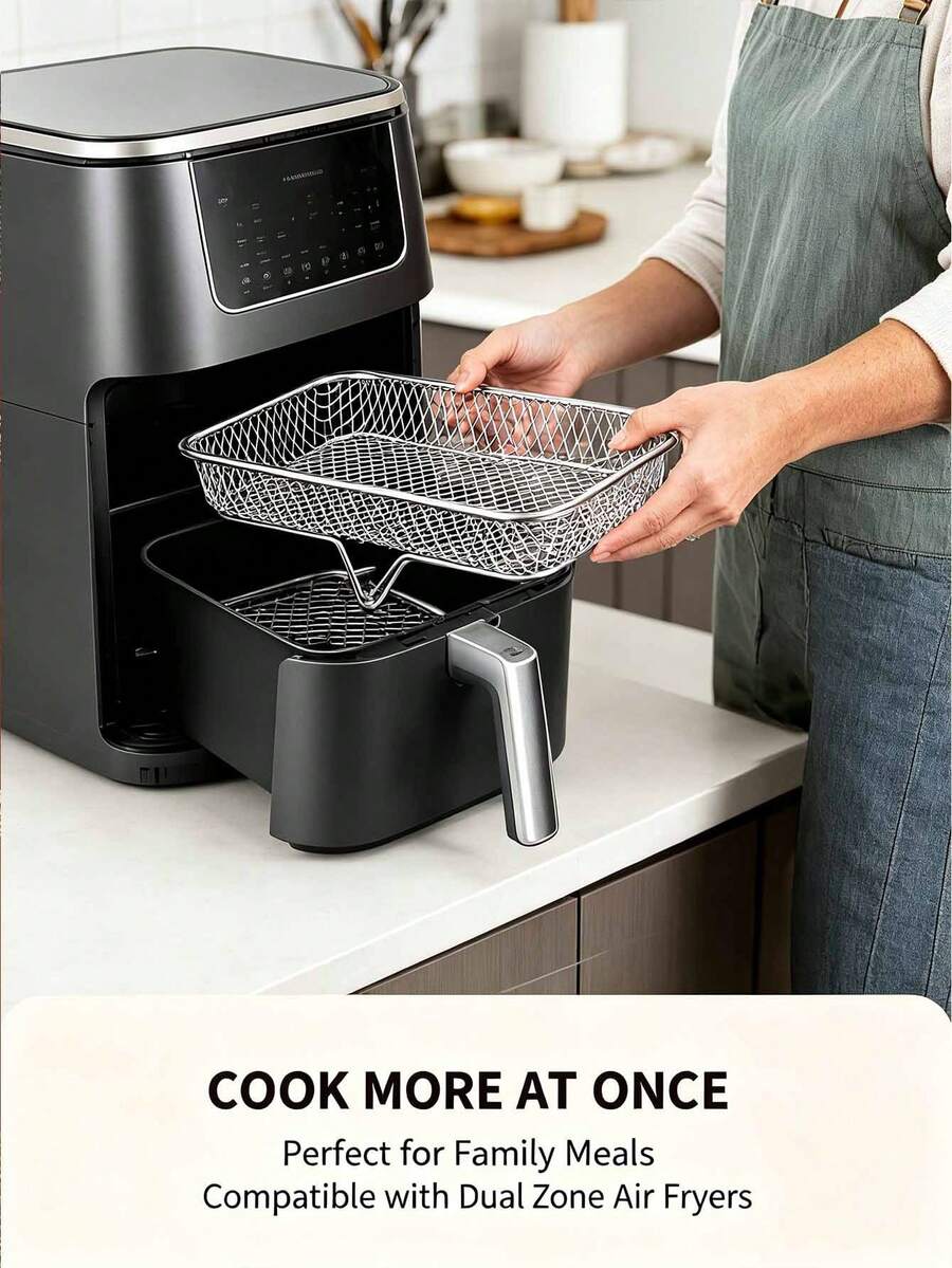 1 Set Stackable Air Fryer Basket - Stainless Steel Cooking Rack, Suitable For Chicken Wings, Bread - Space-Saving Design, Even Heat Distribution, Easy To Clean - Fits Most Air Fryers, Kitchen Accessory, Durable Cookware - Multicolor - View 1