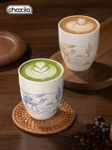 choxila 1pc Saudi Desert Camel Print Ceramic Cup 180ml, Blue & Yellow Color Espresso Tea Cup, Suitable For Saudi Coffee, Espresso And Tea, Exquisite Gift For Birthday Or Saudi National Day, Suitable For Home, Cafe And Office. - Sand Art Camel Coffee Mug - View 5