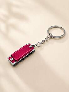 1pc Mini Decorative Entertainment Harmonica Keychain, 4-Hole 8-Sound Whistle Key Chain, Colorblock Design Key Ring Accessory - Multicolor - View 1