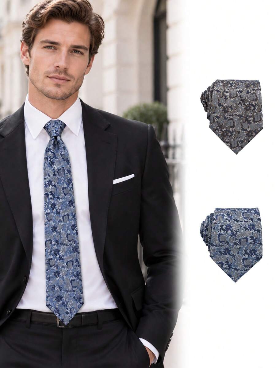1pc French Vintage All-Over Ditsy Floral Hand-Tied Necktie, Light Business Commute Casual Suit Men's Decorative Accessory - Multicolor - View 1