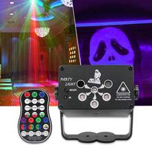 6 Hole UV Laser Party Light, 120 Effects DJ Disco Stage Light With Music Sync Voice Control, Remote Control & Timer, USB RGB Projector Lamp For Halloween Christmas Birthday Party Decoration - Black - View 4