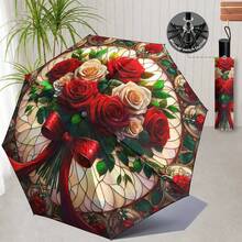 New Printed Pattern Umbrella, Elegant Printed Pattern Sun & Rain Umbrella, Outdoor Travel Sunshade Umbrella, Lightweight And Portable Dual-Use Umbrella, Nature Lover's Gift, Gift Umbrella, Decorative Umbrella - Black - View 9