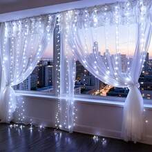 3*3m Remote Control USB Powered LED Curtain String Lights, Also Available In 8-Function Solar Version, Infrared Remote Control For Long-Distance Lighting Mode Control, USB Powered Compatible With Multiple Power Devices, Hanging Curtain Light Strip Layout With Staggered Arrangement, Rich Dynamic Lighting Effects With Free Switching, Delicate Light Brightness Layers For Immersive Atmosphere - USB Curtain Lights - View 4