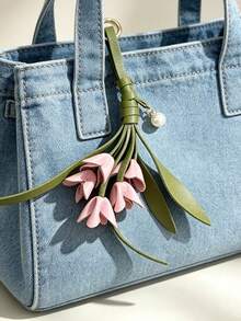 Handmade PU Leather Lily Of The Valley Keychain, Lily Of The Valley With Faux Pearl Charm, Elegant Accessory For Daily Keys And Backpacks, Unique Gift With Blessings, Suitable For Holiday Gifts And Daily Wear - View 8