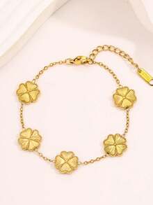 4pcs/1pc Elegant Gold Clover & Bow Stackable Bracelet Set, Sparkling Rhinestone Bangle Jewelry, Romantic Valentine's Day Gift - Gold 9 - View 7