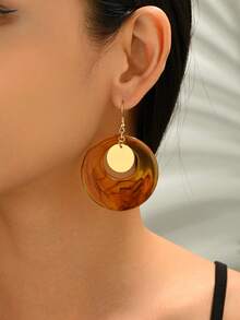 1 Pair Exaggerated Retro Amber Brown Geometric Round Earrings For Women, Suitable For Vacation And Daily Wear - Multicolor - View 6