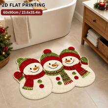 1PC 2D Flat Snowman Pattern Bathroom Rug, Christmas Style. | Suitable For: Rugs, Room Decor, Floor Mats, Bedroom Rugs, Kitchen Mats, Home Decor, Doormats, Bathroom Mats, Vacation Home Decor. Christmas Decor. Winter Decor. - A - View 2