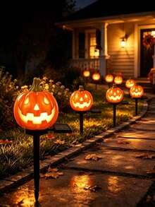 1pc Solar Powered Pumpkin Light, LED Outdoor Realistic Pumpkin Garden Stake Light, Weather-Resistant Warm Light Decoration, Auto On/Off, Suitable For Yard Garden Lawn Path Patio Backyard, Halloween Holiday Home Decor And Festival Gift - Pumpkin Ground Stake Light - View 2