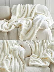 1pc White Double Layer Lambswool Soft Skin-Friendly Comfortable Warm Blanket, Suitable For Bedroom And Guest Room - White - View 7