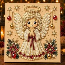 1 Set DIY Christmas Pearl Diamond Painting Art Kit, Includes Frame, Beads, Rhinestones, Handmade 3D Holiday Decoration, Adult Gift, Classic Design Beaded Decor Set - A - View 1