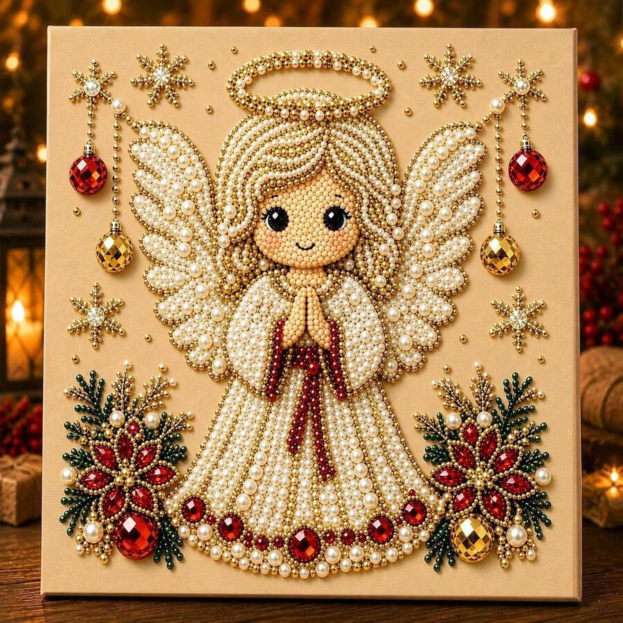 1 Set DIY Christmas Pearl Diamond Painting Art Kit, Includes Frame, Beads, Rhinestones, Handmade 3D Holiday Decoration, Adult Gift, Classic Design Beaded Decor Set - A - View 1