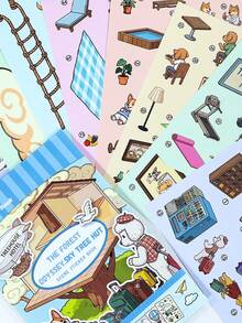 1 Pack A3 Large Size Cloud House Themed Scene Sticker Book, Decorative House Stickers, Scenery Stickers, Miniature House Scene Stickers, Landscape Stickers, Sticker Small House Scene - Scene Sticker - View 5