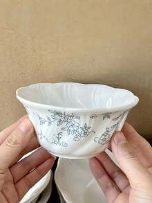 1pc Ins Style French Vintage Fresh Elegant High-End Exquisite Ceramic Bowl, Suitable For Fruit, Rice, Noodles, Salad, Etc., Ideal For Restaurant, Kitchen, Party Gathering, Gift Giving And Personal Use - Baby Blue - View 3