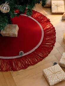 1pc Customized Text Embroidered Christmas Round Rug, Customizable Name Embroidery, Tassel Edge And Stitched Border, 2 Colors Available, Living Room And Fireplace Round Decorative Mat, Christmas Gift For Loved Ones, Home Holiday Decor - Multicolor - View 10