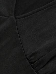 Women Fall Black Deep V Long Sleeve Midi Dress, Ruched Bust High Waist Flared Swing Elegant Slim Fit Long Dress - Black - View 4