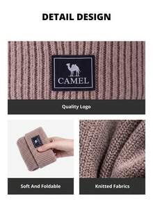 CAMEL CROWN 駱駝色女款保暖針織毛帽，防風冬季保暖骷髏帽 - 卡其色 - 查看 3