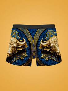 Notgurli 3pcs Men's Printed Fashion Boxer Briefs Wear Elastic Waistband Moisture-Wicking Breathable Underwear Designer Clothing Retro Animals - Multicolor - View 4