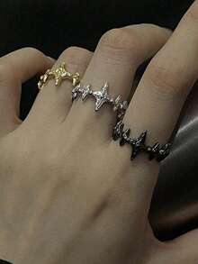1 Piece Fashionable Adjustable Open Ring With Star Burst & Skull Design, Unisex Minimalist Couple Rings - Multicolor - View 4