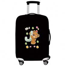 Black Elastic Luggage Cover, Cartoon Teddy Bear Candy Letter Initial Print, Dustproof Luggage Sleeve, Travel Accessory, Luggage Not Included - Black - View 98