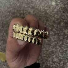 1pc Gold Grillz For Halloween & Christmas Costumes, Removable Upper & Lower Teeth Covers, Bling Hip Hop Cosplay Mouth Jewelry, Reusable Party Costume Accessory - Multicolor - View 7