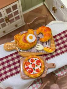 1 Set Miniatur Piring Kotak-kotak Beruang Roti Panggang Croissant Makanan Mainan Simulasi Telur Goreng Roti Pizza Set Aksesoris DIY Dekorasi Adegan Kantor Hadiah Ulang Tahun - MultiWarna - View 1