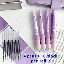14pcs Cute Cartoon Erasable Neutral Pens, Soft Grip, Clickable 0.5mm Fine Tip, [4 Random Pens + 10 Refills] Black Ink - Cute Pets & Food Patterns, Suitable For Bullet Journaling - Back To School Supplies, Gifts, Adorable Stationery, Writing Tools - Multicolor - View 6