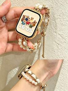 1件裝女款銀色金屬細緻珍珠鏈錶帶，適用於 Redmi Watch 3 Active/ Watch 4/ Watch 5Lite/5Active Watch 6Active/6lite/6 - 白色 金鍊 - 查看 10