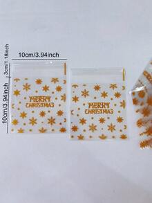100pcs Gold Snowflake & Five-Pointed Star Pattern Gift Packaging OPP Self-Sealing Bags, Merry Christmas Printed Christmas Theme Party Transparent Packaging Bags, Suitable For Theme Party Event Promotion Gift Decoration Bags - E-Gold - View 2