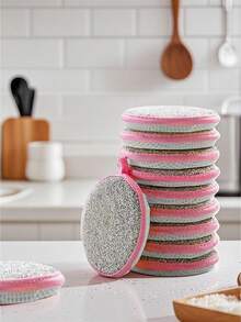 5/10pcs Round Double-Sided Household Cleaning Sponge Brushes, Soft Comfortable Non-Greasy Stain Removal Sponge, Suitable For Kitchen Stovetop, Range Hood And Home Cleaning - Multi-color - View 5
