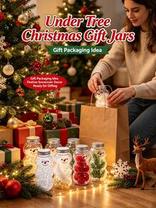 1/3/6Pcs Christmas Snowman Mason Jars, Festive Holiday Decor,Suitable For Christmas Party Favors, Candies, Beverage Storage, Small Snacks, Table Decorations, And Gift Displays Halloween,DIY Decorations And Party Favor Containers - Multicolor - View 3