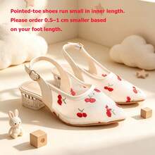 Sepatu slingback jala putih dengan bordir ceri, ujung runcing, gesper yang dapat disesuaikan, hak rendah transparan, lembut dan nyaman, cocok untuk pesta, pernikahan, dan pakaian sehari-hari. - Putih - View 2