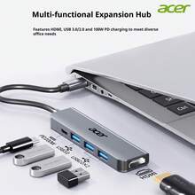 Acer USB 3.0 Hub Splitter Dock, High-Speed 4-Port USB Hub, Laptop Adapter Extension Cable, Type-C - View 1
