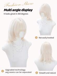 alicegarden 16-Inch Long Synthetic Wig Featuring A Natural Curly Hair Look A A Stunning Champagne. Designed With Bangs , This False Hairpiece Is Perfect For Ms Daily Party Cosplay Use, Offering A Natural And Natural Durable Wig Gift For Ladies. - Champagne - View 4