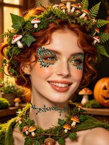 STARTTOOS Halloween Face Gem Stickers Easter Makeup Party - 3D Green Face, Neck, Chest Decorative Rhinestone Stickers DIY Holiday Party Gift Decoration Gem Stickers 1pc/Pack - Green - View 7