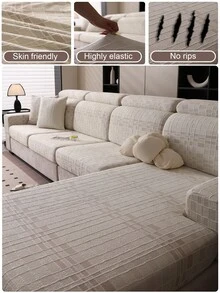 1pc All-Season Waterproof Urine-Proof Non-Slip Universal Sofa Cover, Style Elastic Sofa Cover, Pet-Friendly Stain-Resistant Sofa Cover, Removable Shower Cap Style Sofa Cover, Suitable For L-Shaped Sectional Sofa And 1/2/3/4 Seater Sofa - Xia Qin - Khaki - View 1