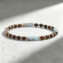 Symbolizing Wealth Shoushan Stone Tiger Eye Beaded Bracelet, Healing Jewelry Attracting Prosperity And Opportunity, Handmade Elastic Waterproof Jewelry Suitable For Beach Vacation - Multicolor - View 5