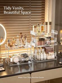 Cosmetic Storage Box Desktop Skincare Lipstick Organizer Eyeshadow Perfume Transparent Drawer Vanity Organizer Rack - Transparent Storage Rack - View 1