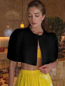Ins Solid Color Short Cardigan Shawl Jacket, Design-Driven Fashionable Elegant Commute Party Cape, Minimalist Versatile Windproof Shoulder Cover, Reversible Wear - Multicolor - View 10