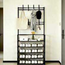 1pc 4-5 Tier Stainless Steel Shoe Rack - Space-Saving, Easy To Assemble, Durable Design For Entryway And Bedroom, Minimalist Style Freestanding Shoe Cabinet | Modern Shoe Rack | Sturdy Structure, Multi-Functional Coat Hooks, Ideal Storage Solution For Home, Living Room And Dorm Organization, Providing Ample Storage Space - Multicolor - View 3