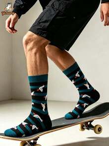 1 Pair Men's Mid-Calf Socks, European & American Autumn/Winter Brand Long Socks, Ins Style Personalized Sports Casual Socks - Multicolor - View 3