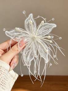 1/2pcs Handmade Feather & Pearl Hair Clips, Crystal Headpiece, Sweet Fairy Style Accessories For Children & Teens - Multicolor - View 7