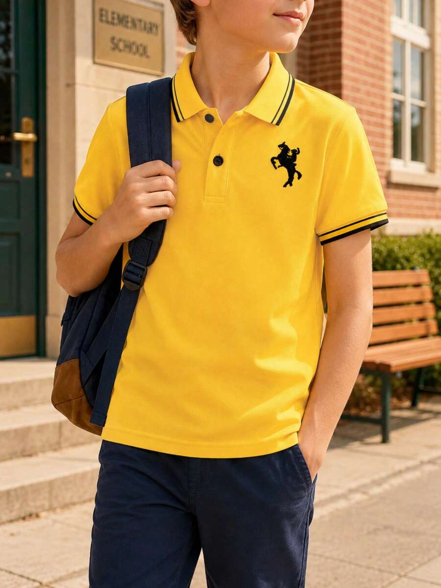 Boys' Color Block Trim Short Sleeve Polo Shirt - Yellow - View 1