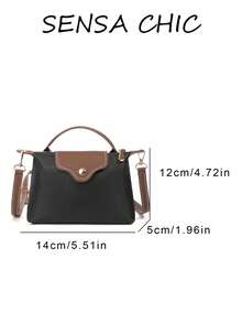 Handbag With Flap And Metal Round Buckle Accent, Delicate Small Top Handle For Carrying. Equipped With Adjustable Extended Shoulder Strap, Freely Switch Between Shoulder And Crossbody Wear. Capacity Just Right To Store Phone And Other Personal Items, Suitable For Daily Shopping, Casual Outings, Creating A Simple And Timeless Commuter Look. - Black - View 7