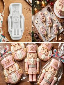 3D Nutcracker Soldier Silicone Mold, Christmas Fondant Cake Decorating Tool 1PC - Beige - View 4