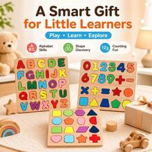 4-In-1 Kids Educational Wooden Puzzle Board - Numbers, Letters, And Shapes Learning Toy - Early Childhood Development Montessori Activity Set - Multicolor - View 1
